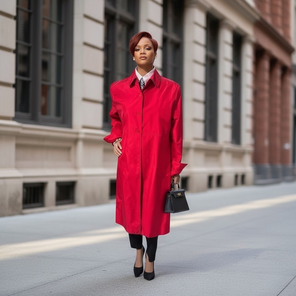 Ellen Tracy Bold Red Trench Coat☑️ - Picture 2 of 6